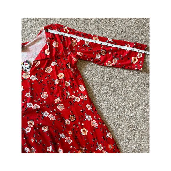 NWT Salaam Small Floral Dress Made in USA Pockets Red 3/4 Sleeve Stretch Summer - Picture 10 of 10